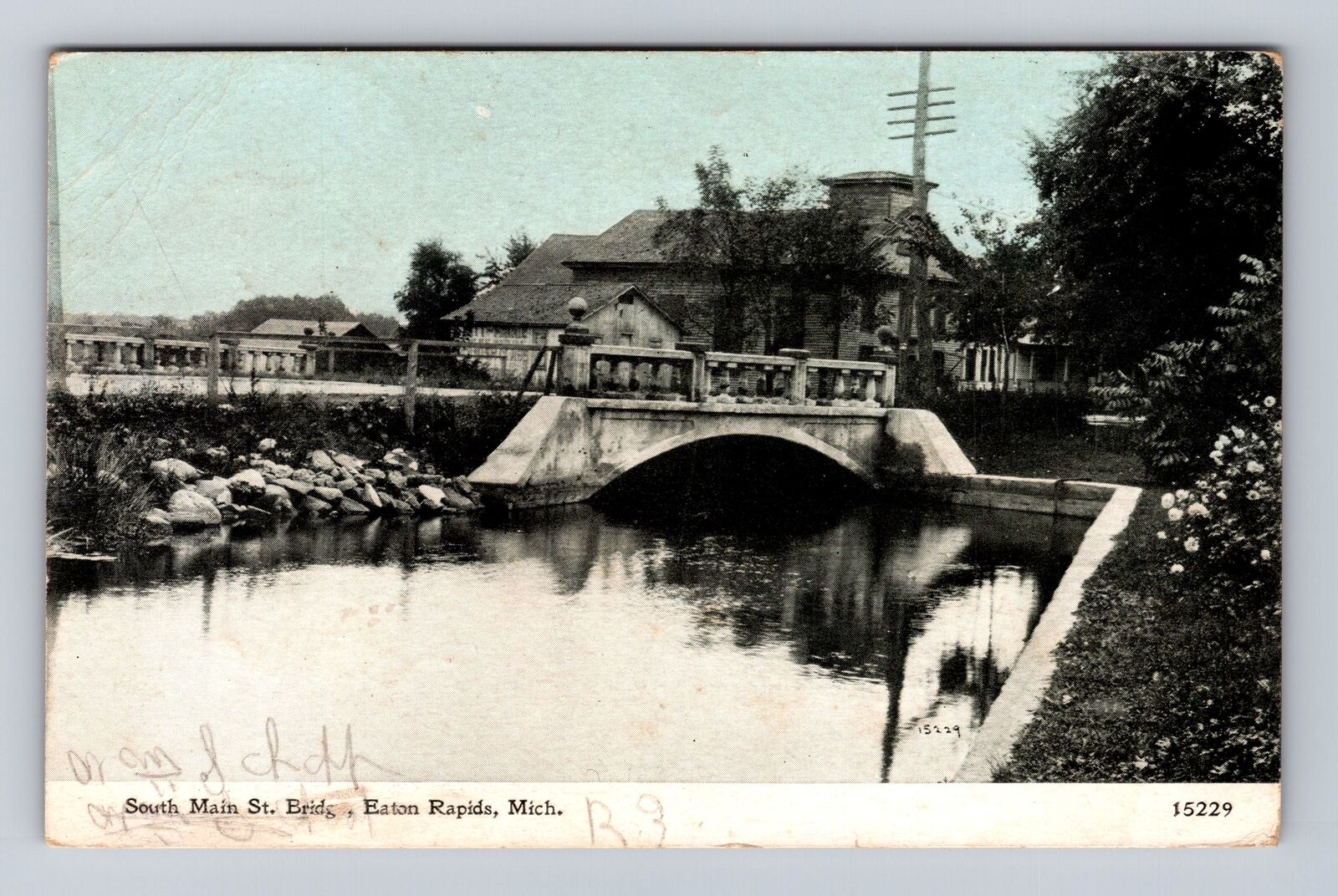 Eaton Rapids MI-Michigan, South Main St Bridge, Antique, Vintage Postcard