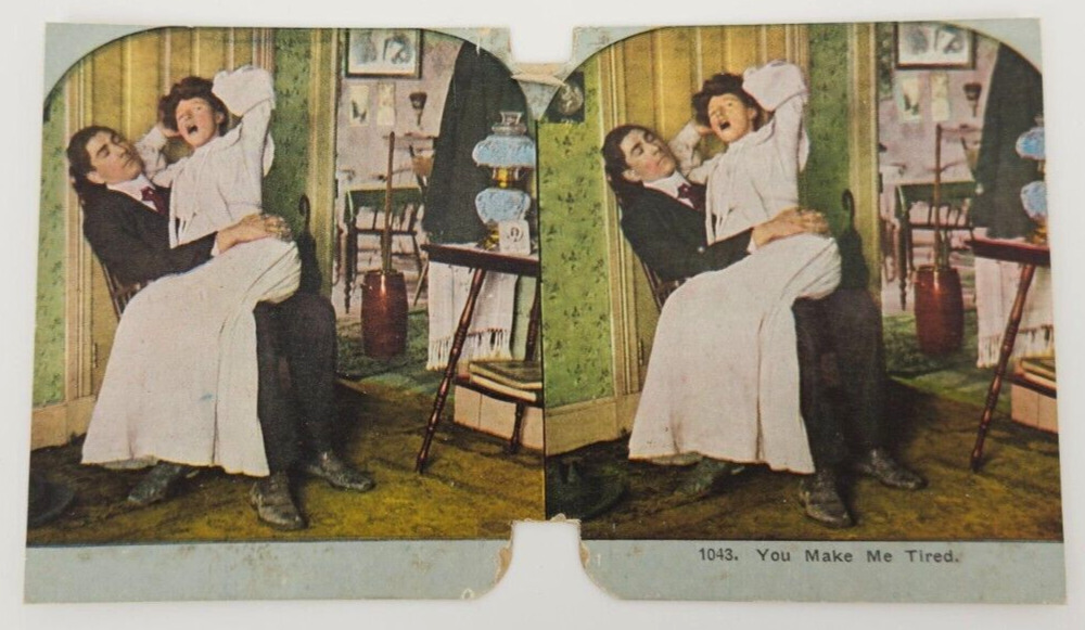 Victorian Stereoview Humorous~ You Make Me Tired~ Couple Woman on Man\'s Lap Sing