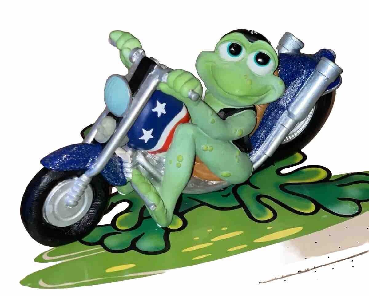 Retired Vintage Holland 1994 Sprogz Frog Figurine Chopper Hopper  w/ Motorcycle 