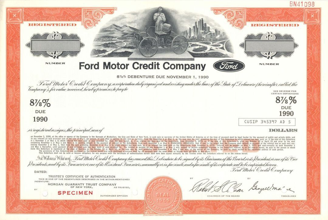 Ford Motor Credit Co. - Specimen Bond - Specimen Stocks & Bonds