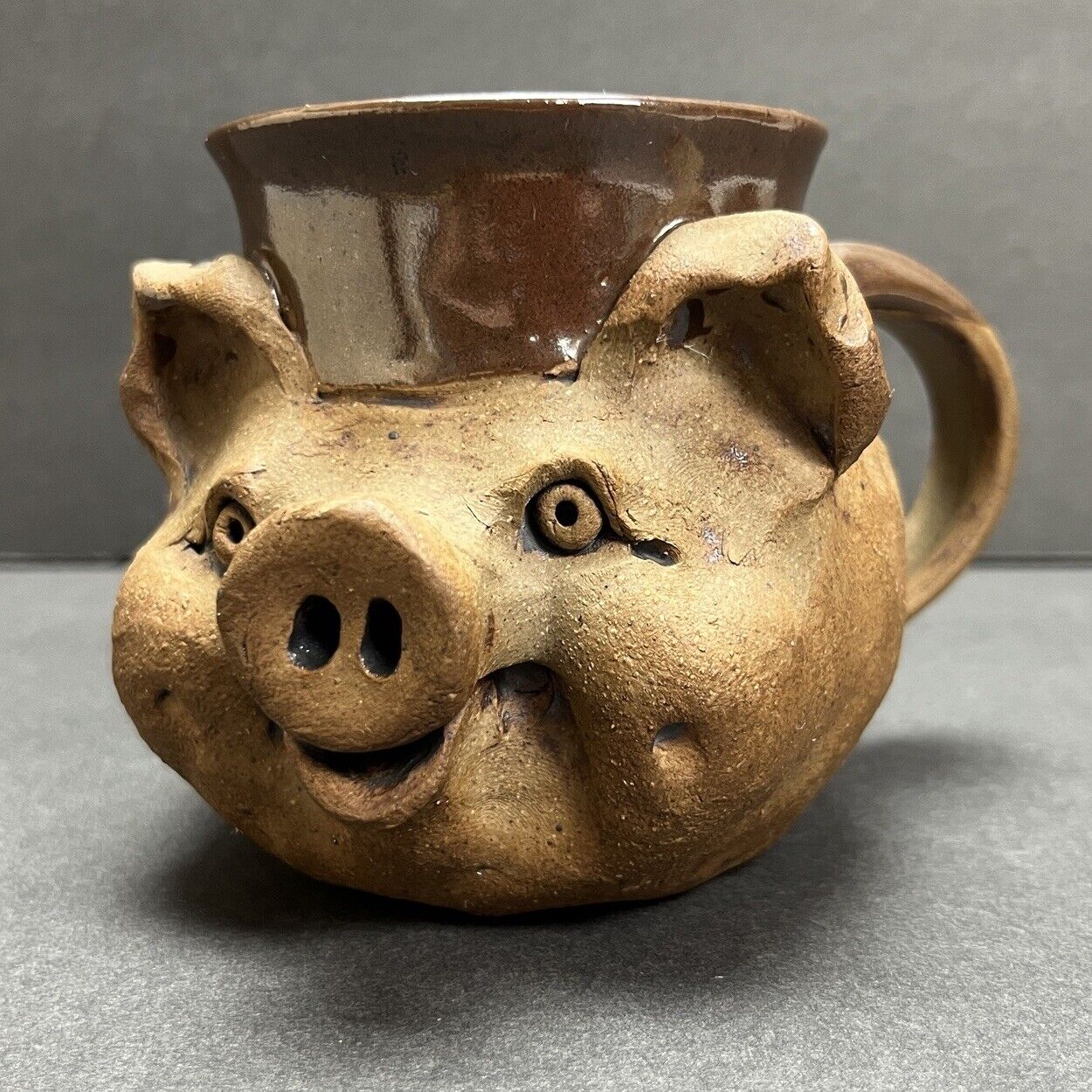 Vintage Pig Coffee Mug Cup Clay Pottery Police Detective Gift 1980s