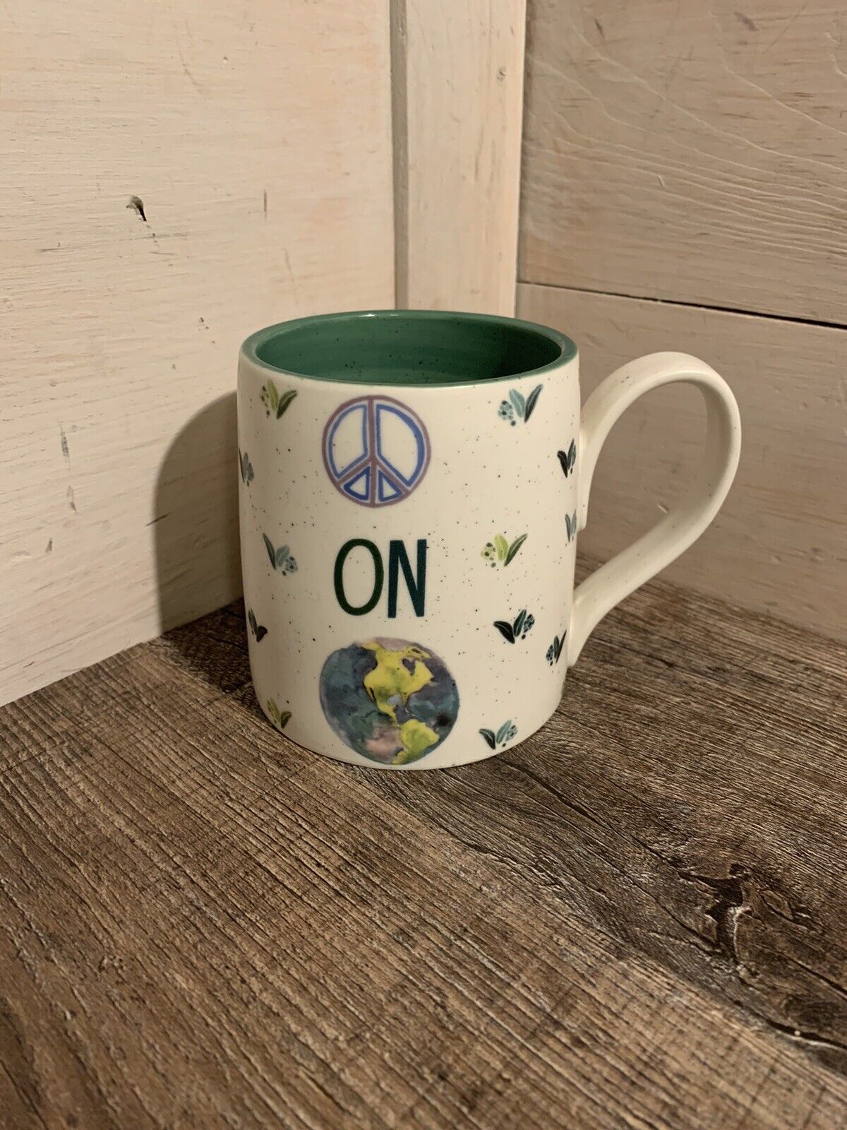 Anthropologie Peace on Earth Mug Cup Ceramic EUC Coffee Tea