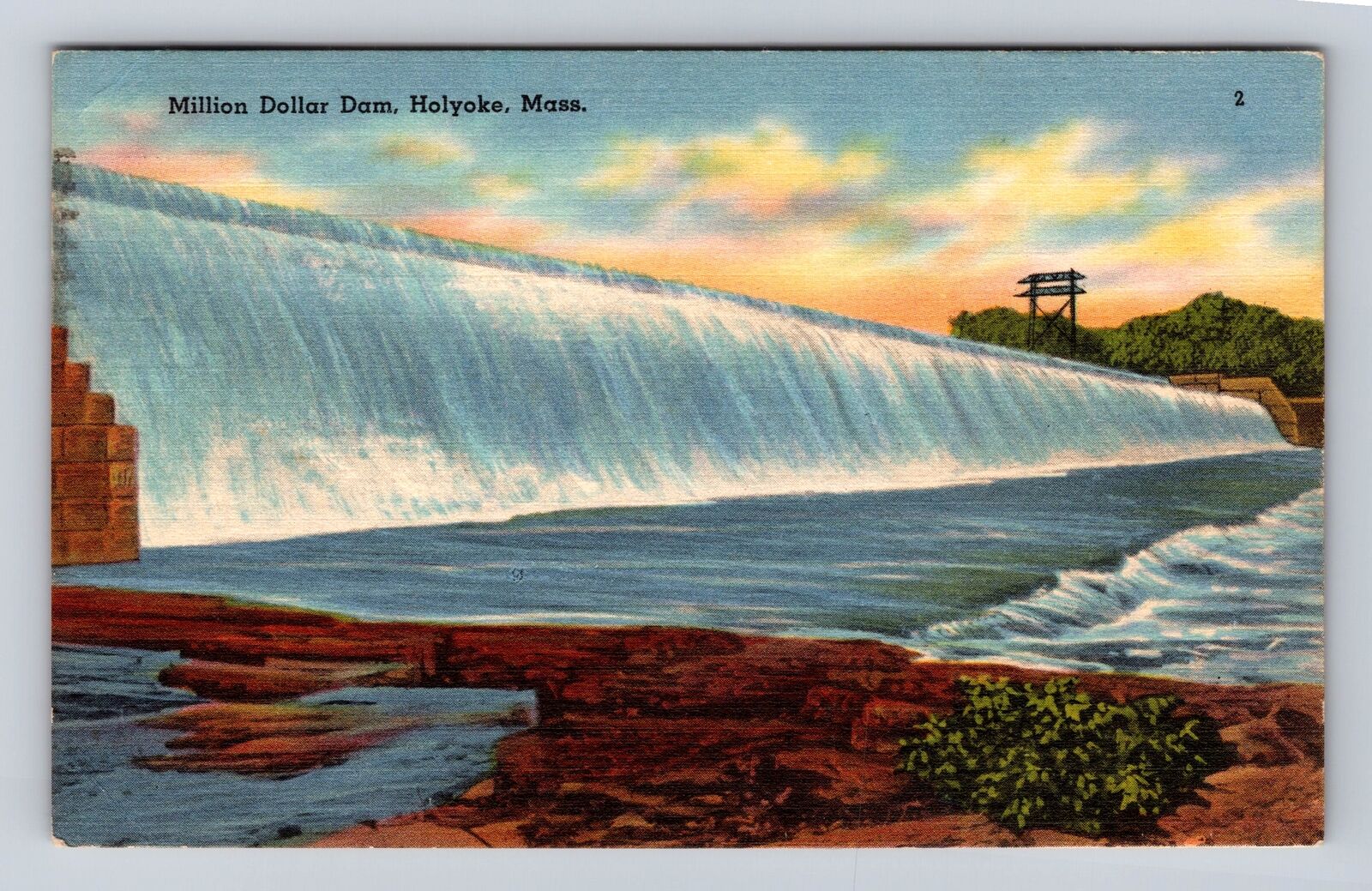 Holyoke MA-Massachusetts, Million Dollar Dam, Antique, Vintage c1959 Postcard