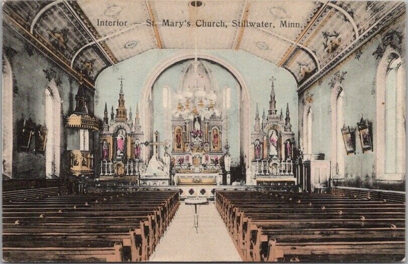 1909 Stillwater, Minnesota Postcard ST. MARY'S CHURCH Interior / Altar View