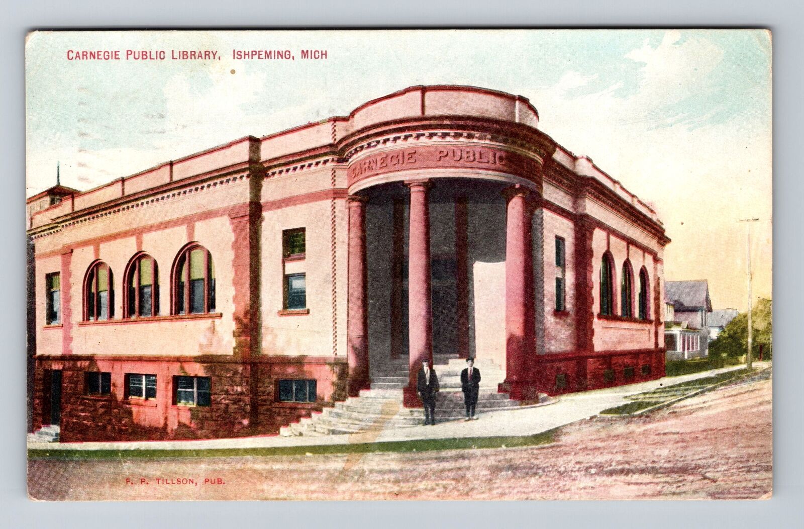 Ishpeming MI-Michigan, Carnegie Public Library, Antique, Vintage c1910 Postcard