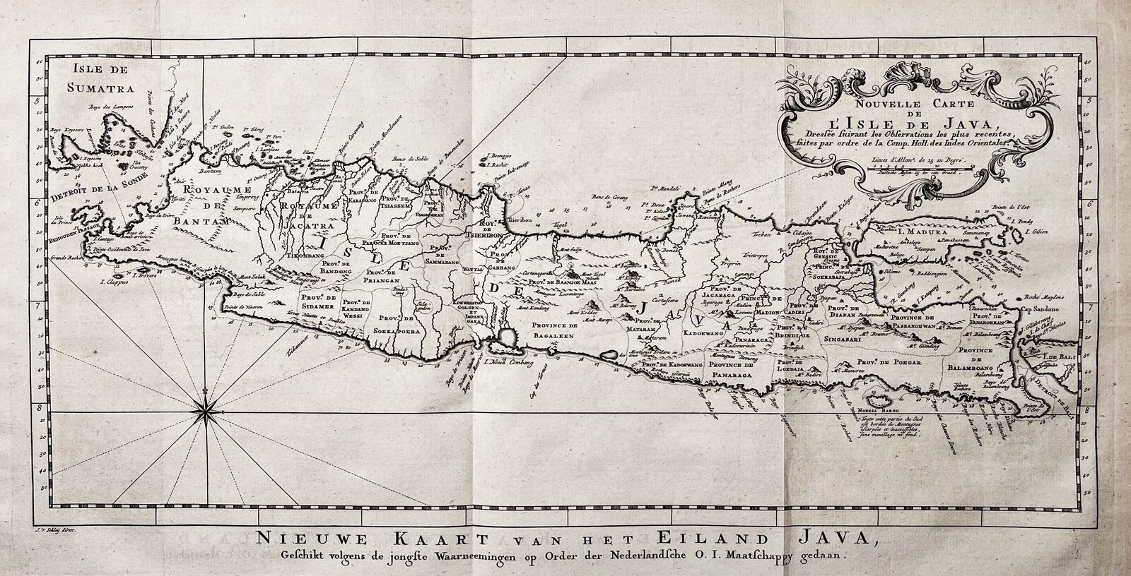 Java Island Indonesia Map Card Carte Copperplate Engraving Bellin 1763