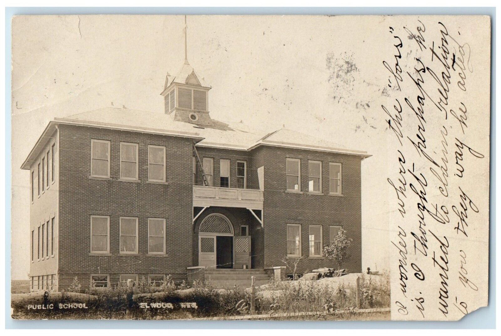 c1910's Public School Building Elwood Nebraska NE RPPC Photo Antique Postcard