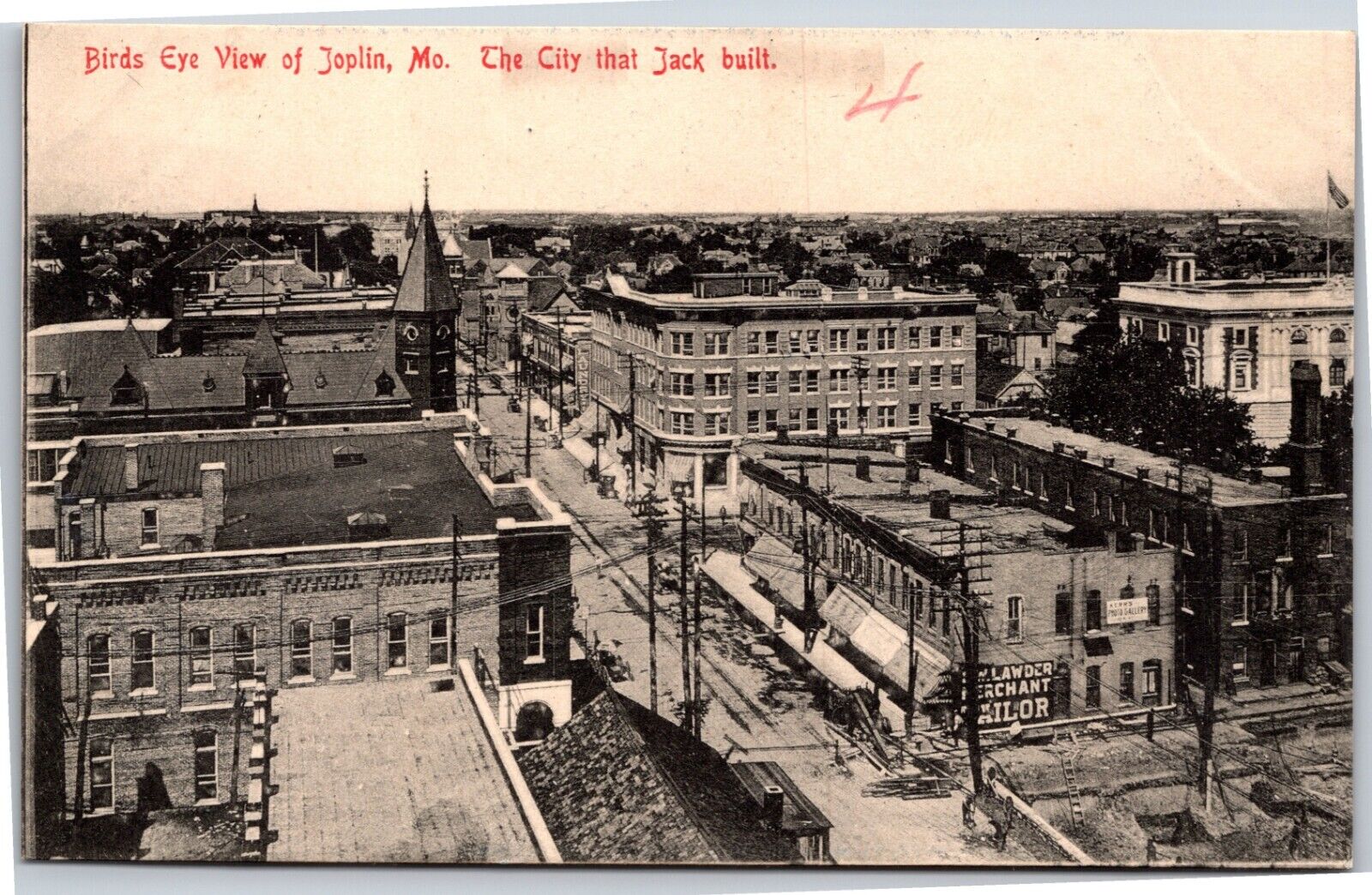 Joplin MO Street View Businesses Church Advertisement c.1910 Vintage Postcard
