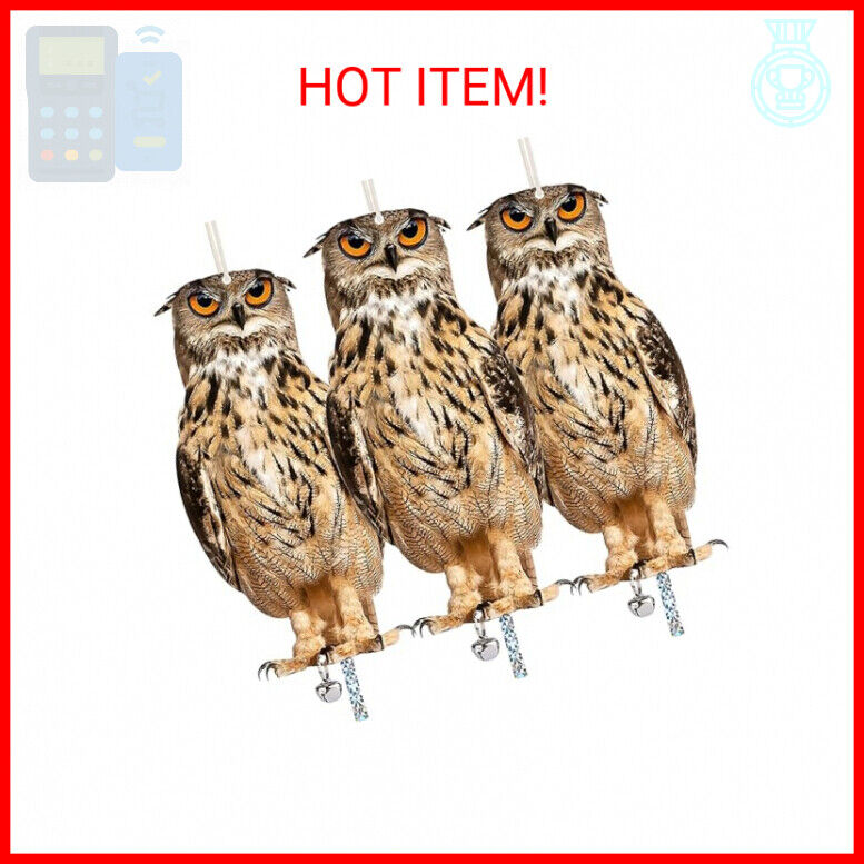 Kungfu Mall Owl to Keep Birds Away, 3 Pack Bird Scare Owl Fake Owl, Reflective H