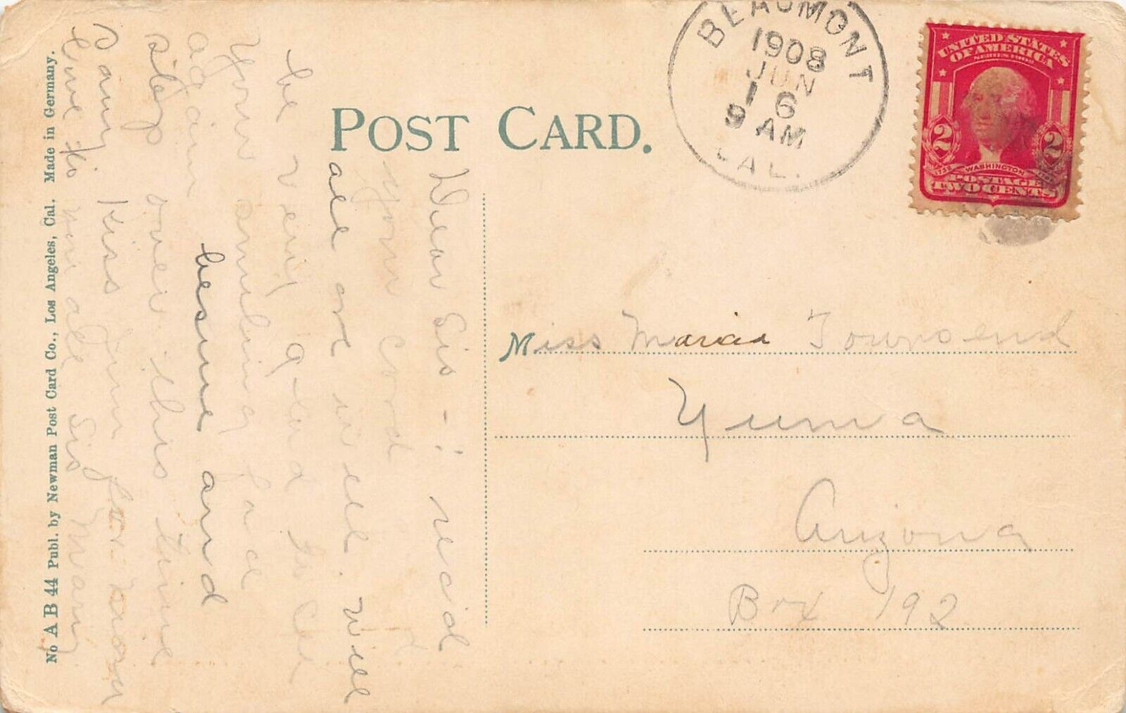 1908 George Washington Cover 2 Cent Shield Red US postage Stamp Vtg Postcard Y1