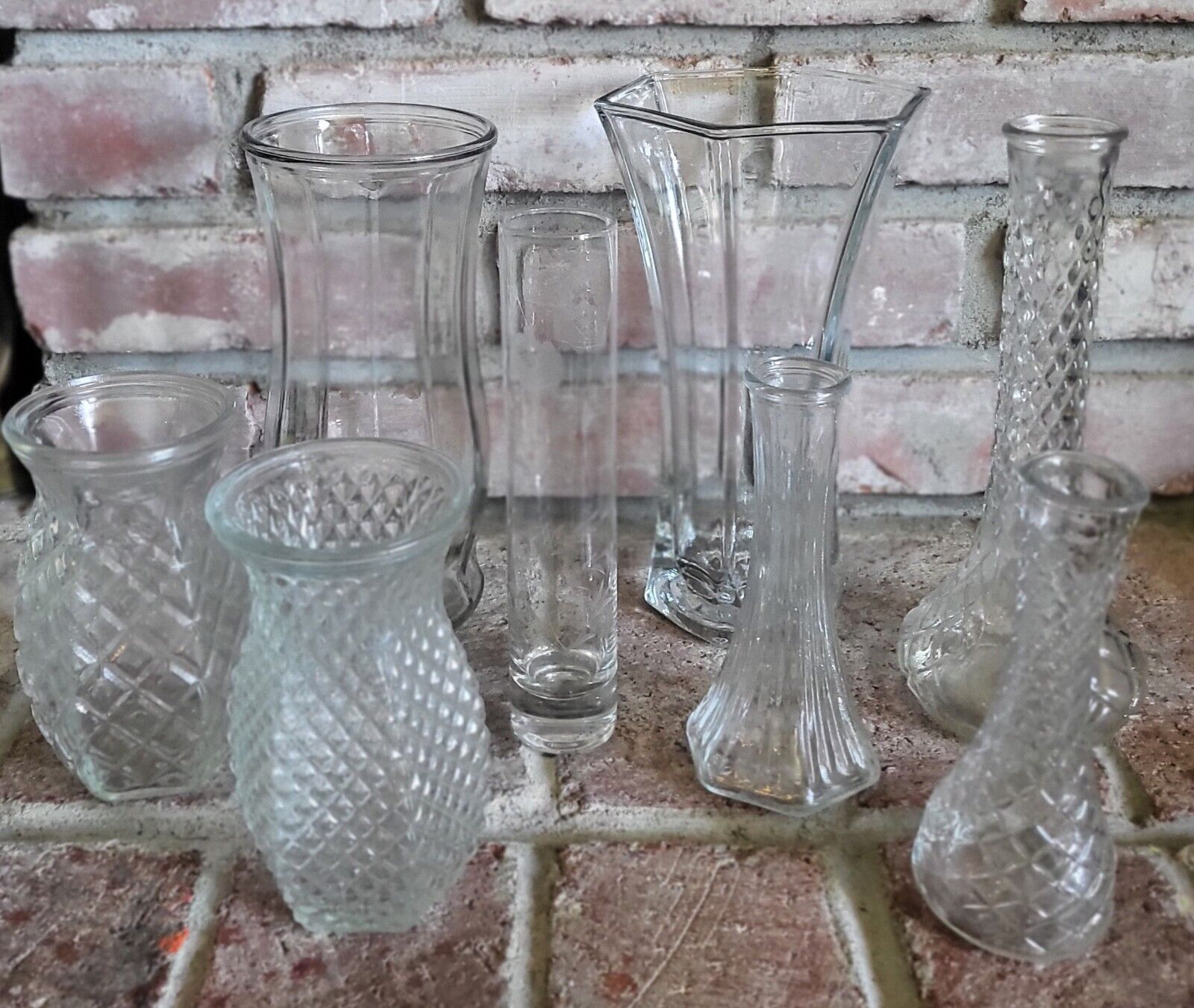 8 | Vintage | Clear Glass | Hooiser | Brody | Etched | Banquet | Bud Vases