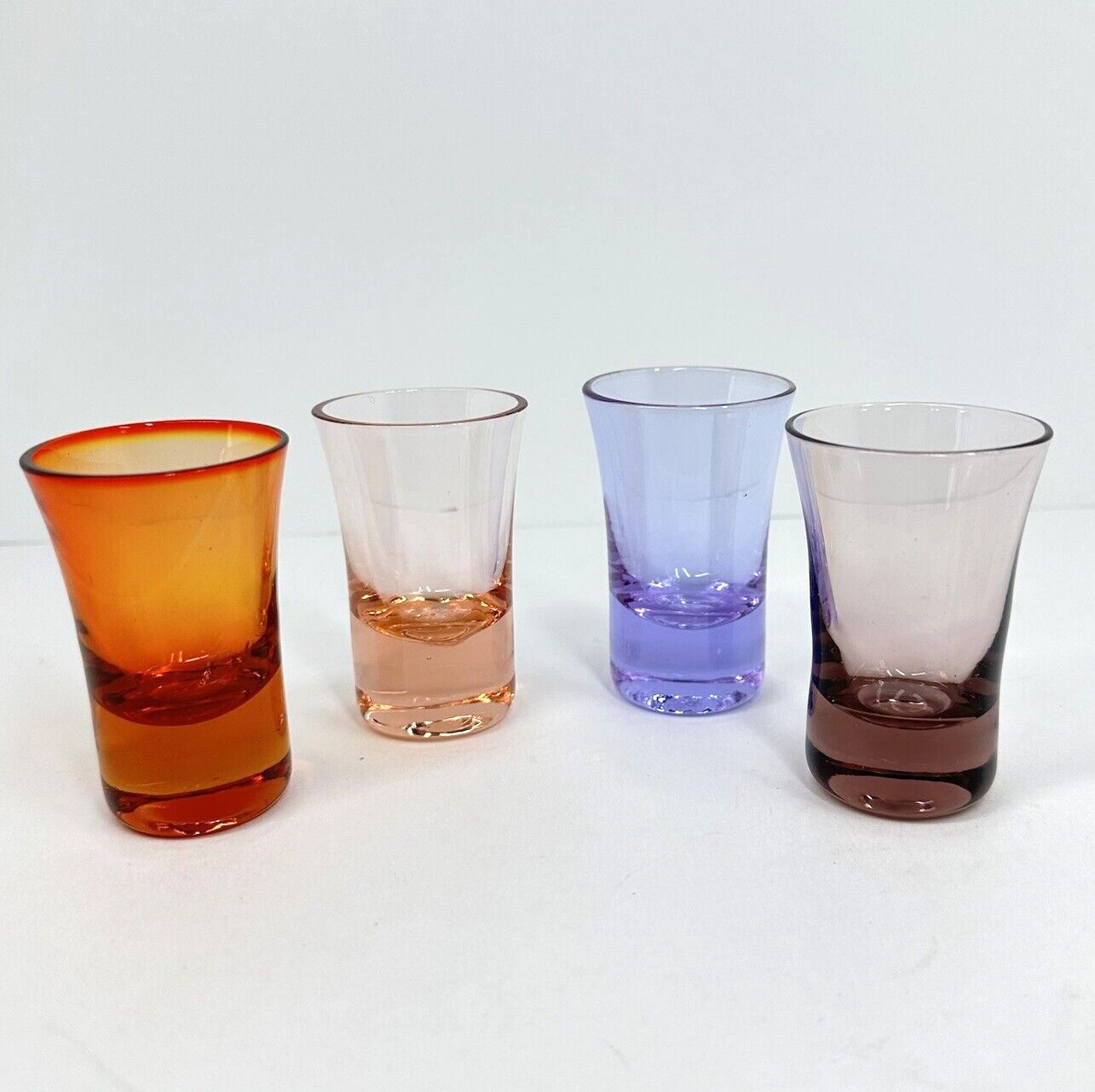 Set of 4 VTG Shot Glasses Handblown MCM Multi Color Rainbow Cordial Liqueur