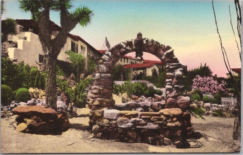 BARSTOW, California Hand-Colored Postcard BEACON TAVERN Wishing Well View