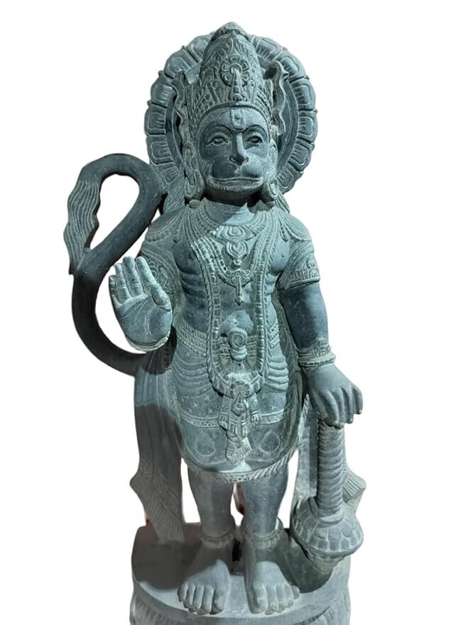 Lord Hanuman Granite Stone Standing Statue for Living Room, Temple
