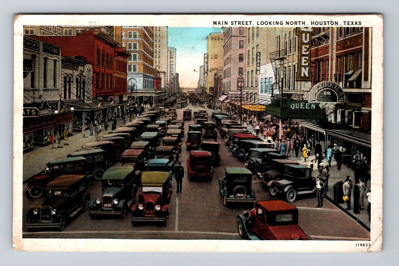 Houston TX-Texas, Main Street, Advertising, Antique, Vintage c1930 Postcard