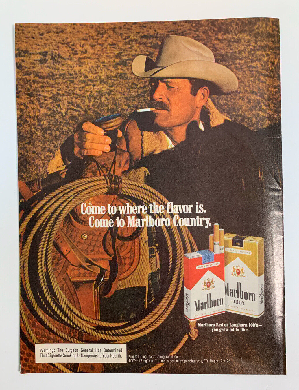 1977 Come To Marlboro Country Cigarette Cowboy Man Richard Prince Print Ad