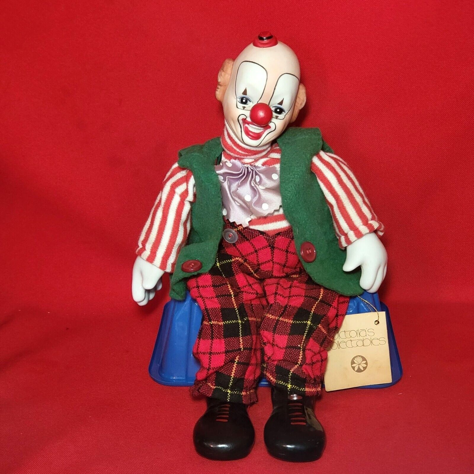 VTG Wind Up Musical Animated Head Moving Porcelain Clown Plays Send In The Clown