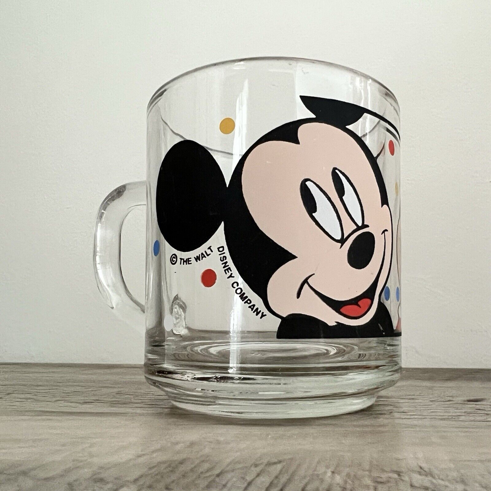 Vintage Disney Mickey and Minnie Mouse Clear Glass Mug Made In USA
