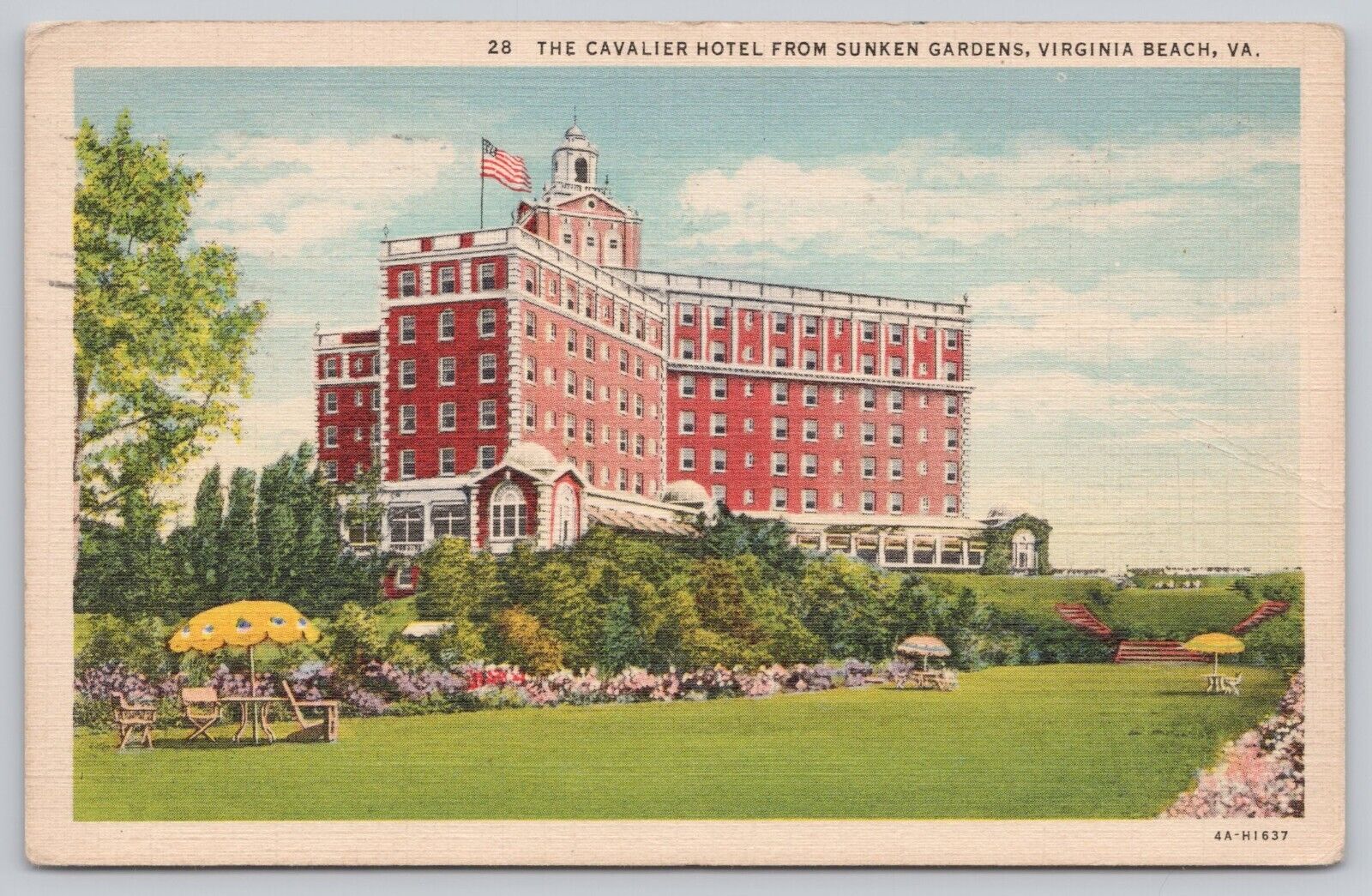 Cavalier Hotel Sunken Gardens Virginia Beach VA Vintage Linen Postcard