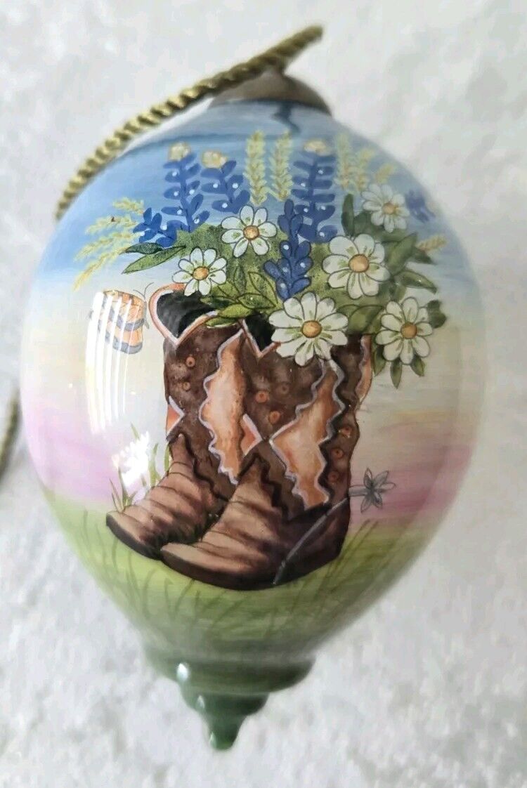 Ne’Qwa Art Glass Reverse Painted Ornament - Boot & Blessings