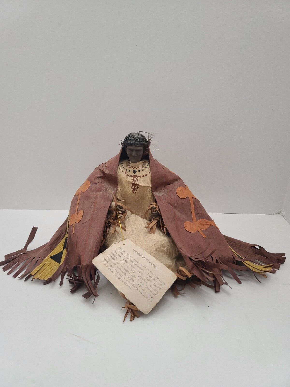 Vintage Native American Iroquois Cherokee Clay & Corn Husk Seated Skookum Doll