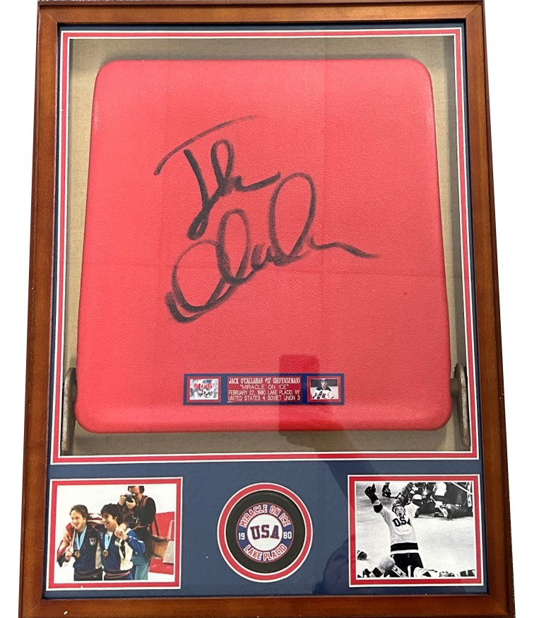 1980 Miracle on ice arena seat bottom - Signed by Jack O'Callahan- FRAMED