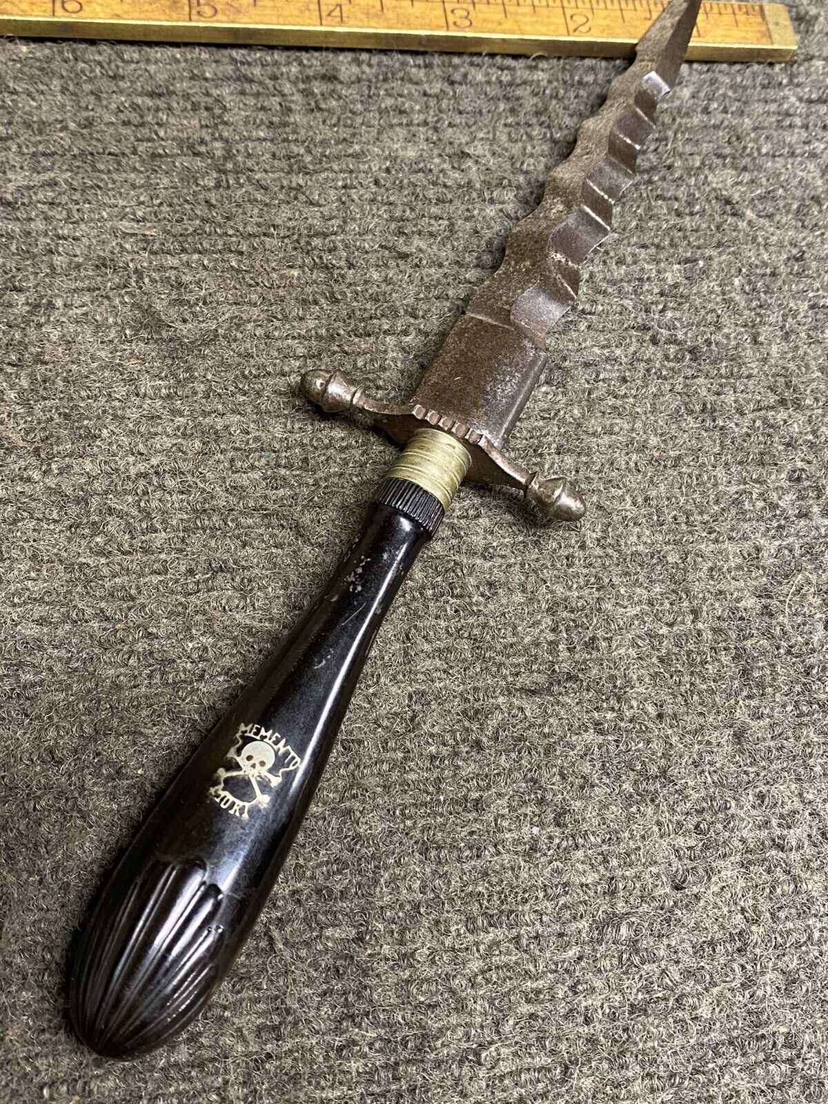 Antique Memento Mori Dagger Knife Skull And Cross Bones 5” Blade Bakelite Handle