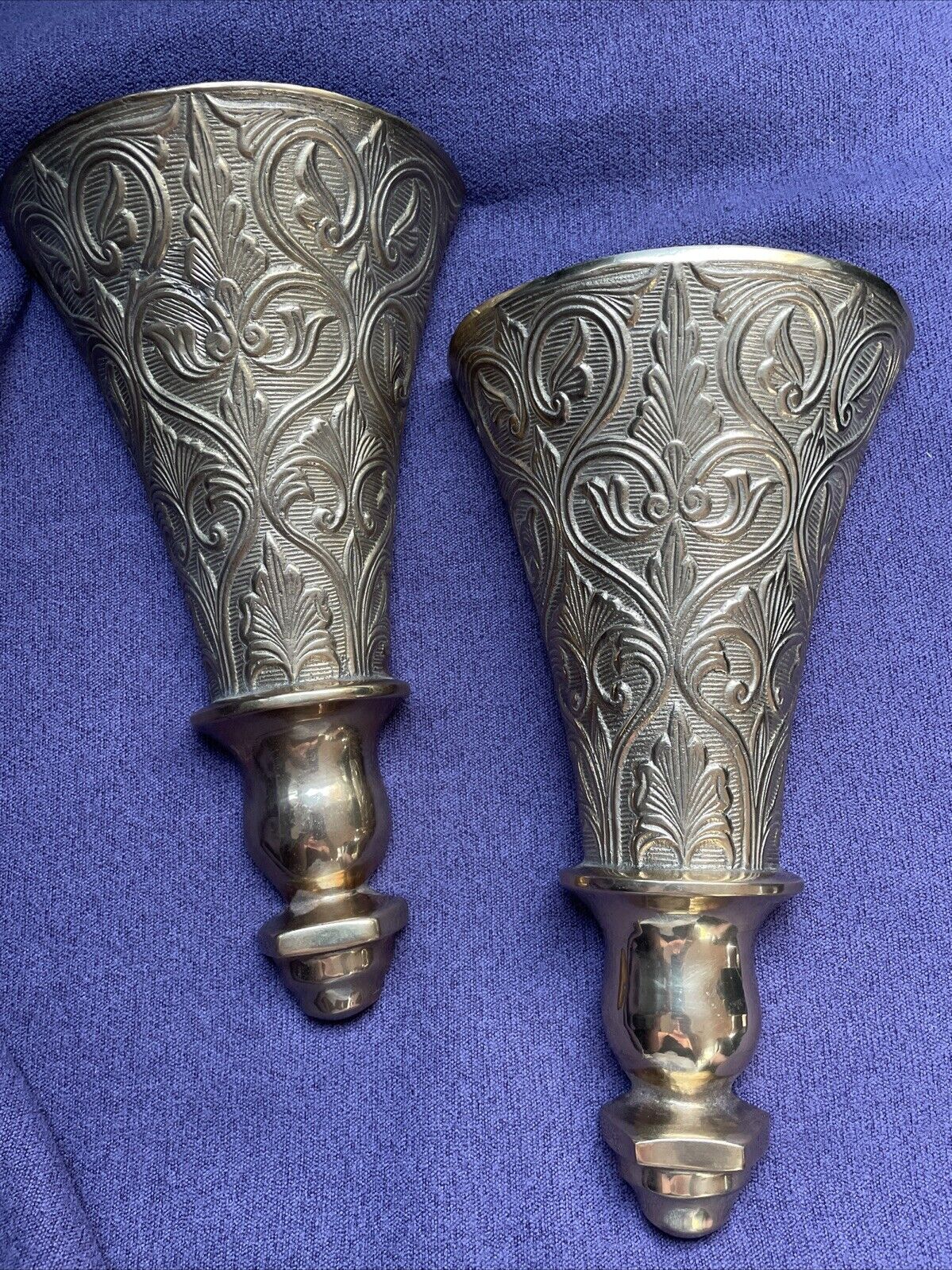 Wow VINTAGE BRASS Sconce Wall Holder Pair For Flowers Heavy Stunning Decor