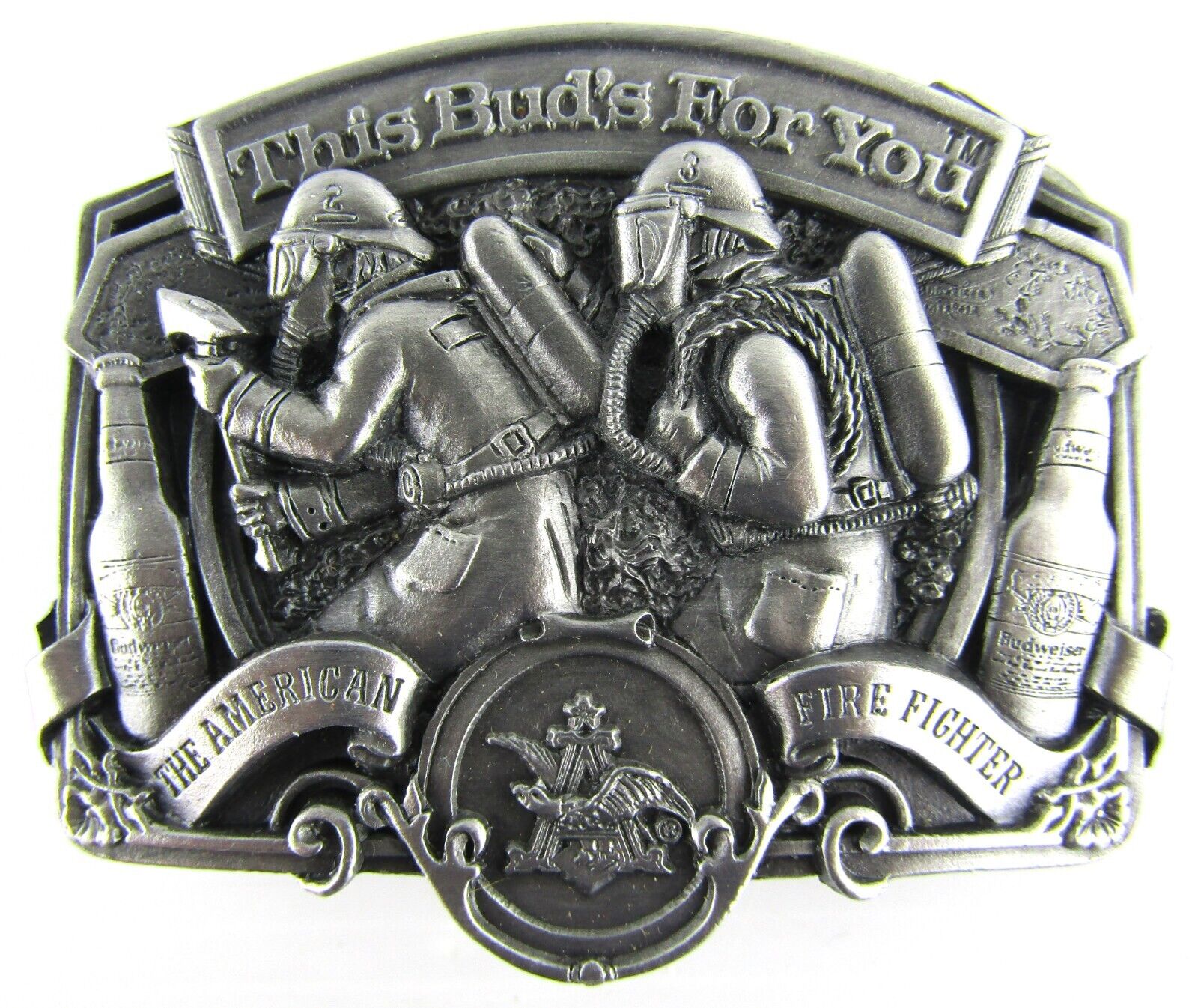 Vintage 1987 Anheuser Busch Firefighter Belt Buckle This Bud's For You Metal