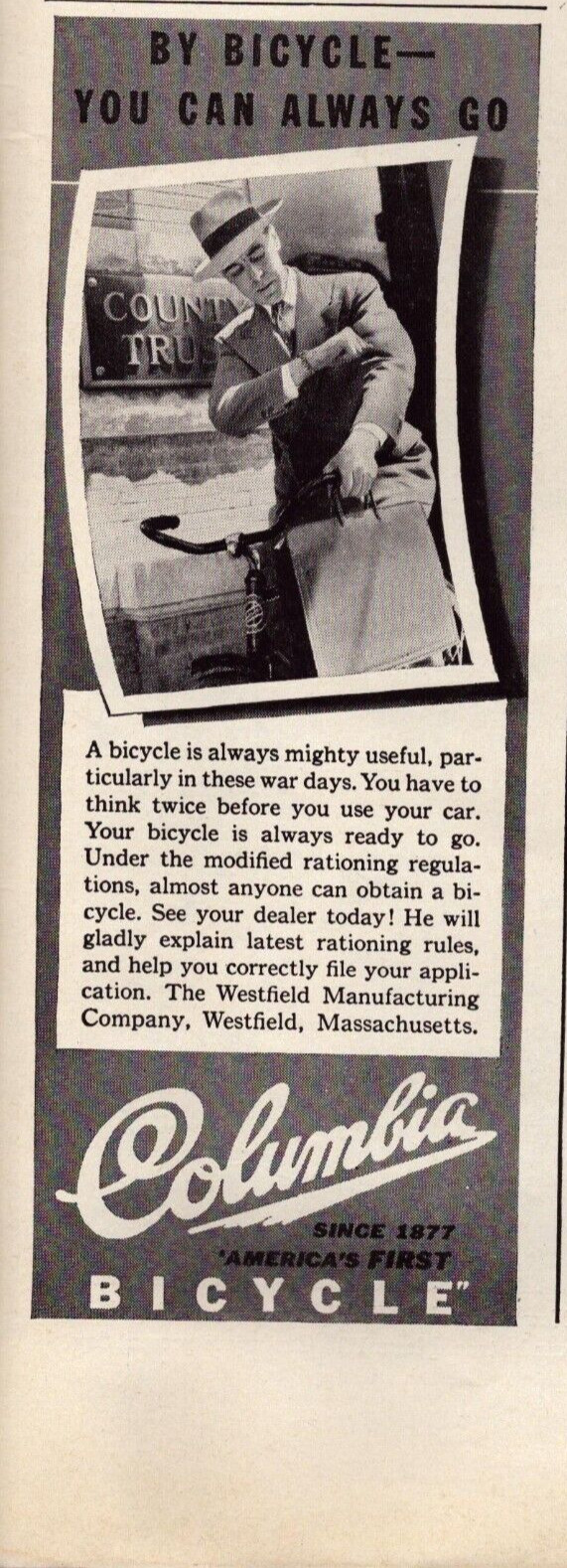 1943 Columbia Bicycle Vintage Print Ad You Can Always Go WWII Era
