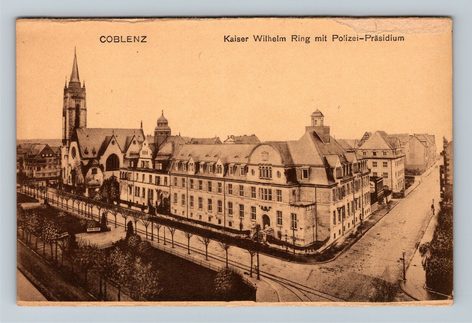 Coblenz Germany, Kaiser Wilhelm Ring mit Polizei Prasidium, Vintage Postcard