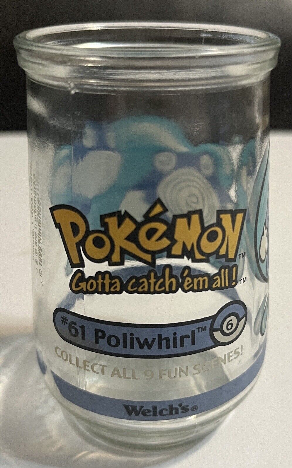 Welch\'s 1999 Nintendo Pokemon #61 Polliwhirl Collectible Jelly Jar Glass Used
