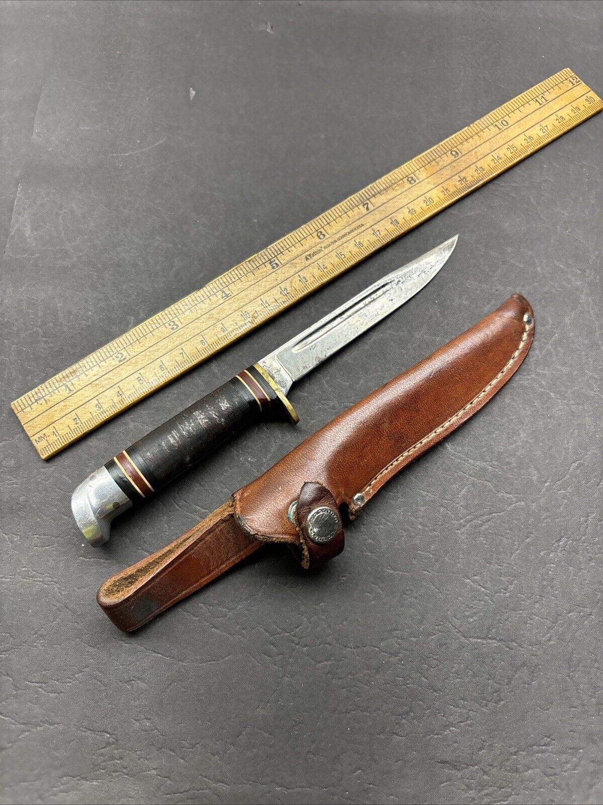 Vintage Western Boulder Colorado USA Fixed Blade Hunting Knife w/Sheath L48A