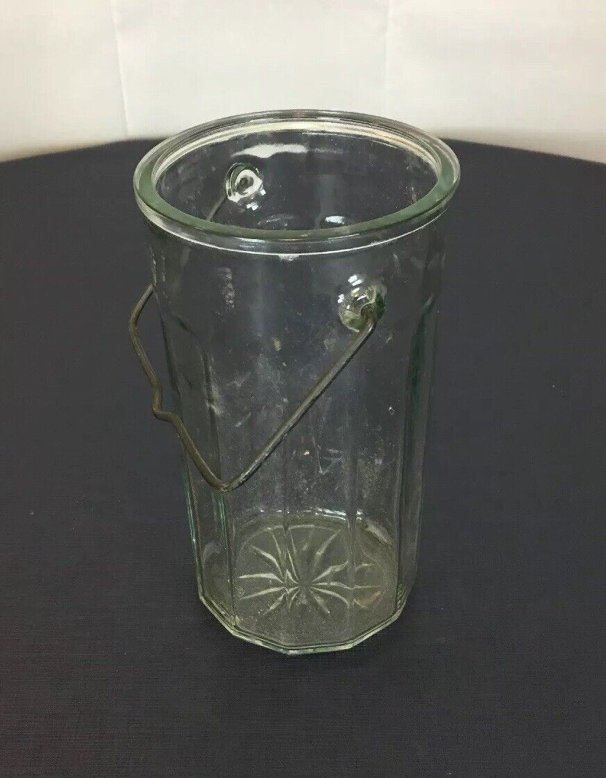 Vintage Tall Bale Handle Jar Optic Glass Westmorland Vase Farmhouse Chic 7.5\