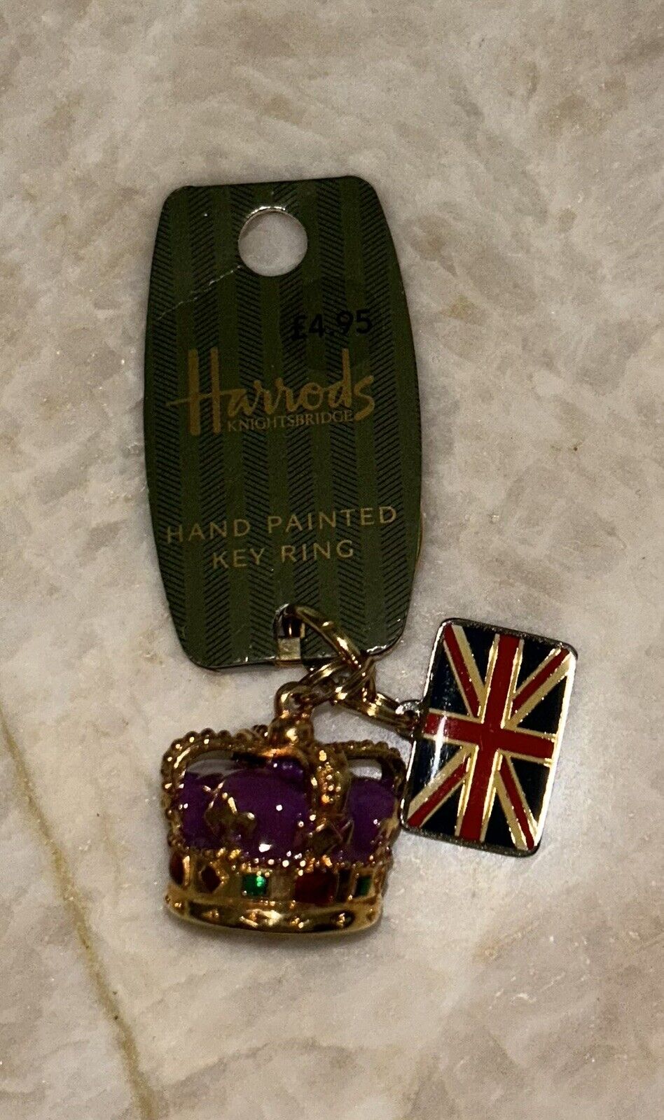 Harrods Royal Crown Keychain London UK GB British Flag Souvenir Logo Keyring 