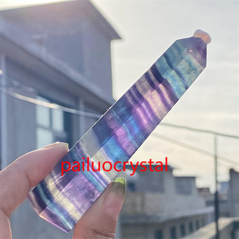 1pc Natural rainbow fluorite obelisk quartz crystal wand point Gem Healing 100g+