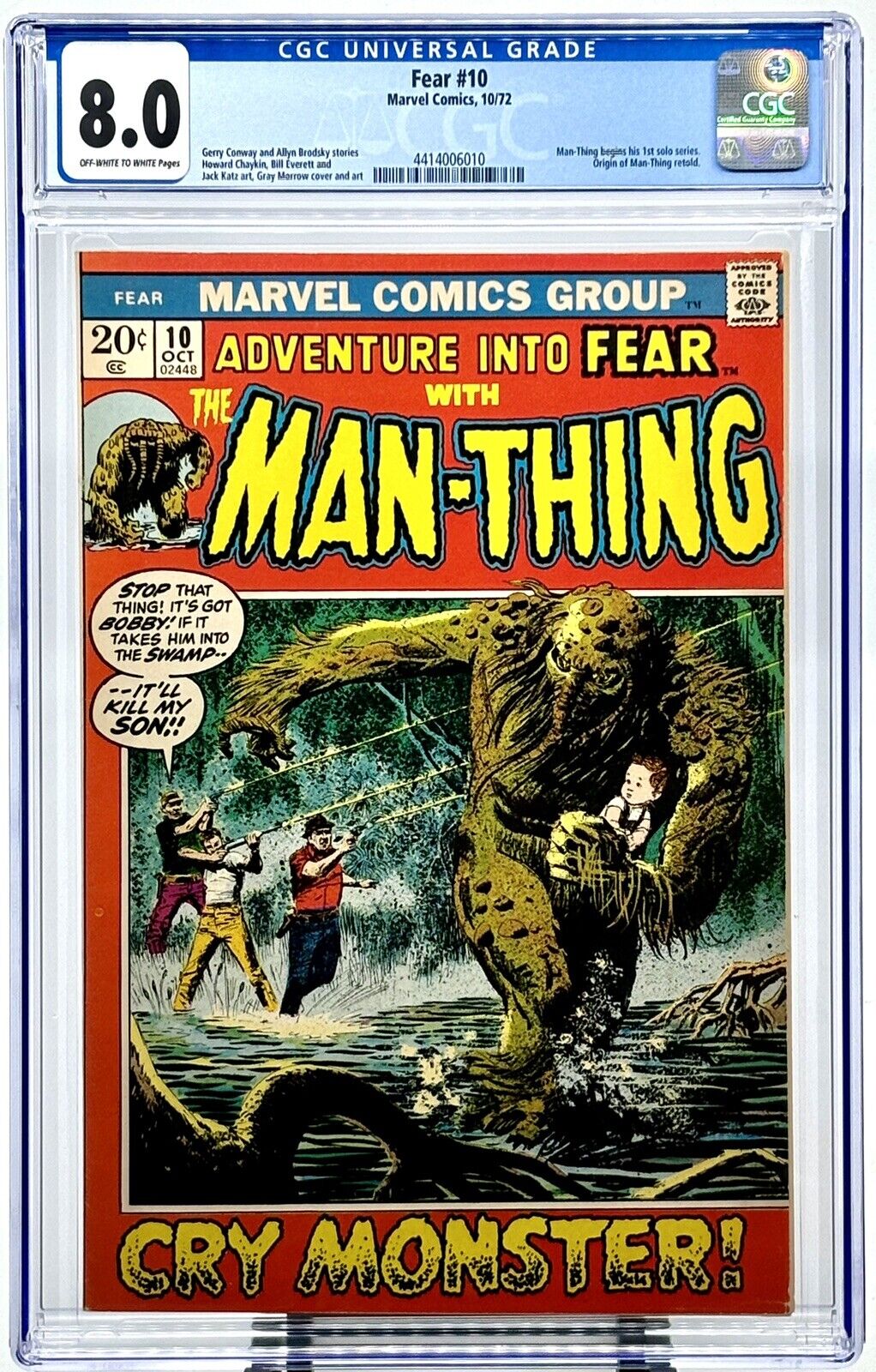 ADVENTURE INTO FEAR #10 CGC 8.0 GRADED 1972 MARVEL 1ST SOLO MAN-THING NEW CASE