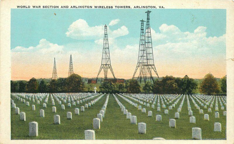 Arlington Virginia Wireless Tower World War Tichnor 1920s Postcard 20-2587