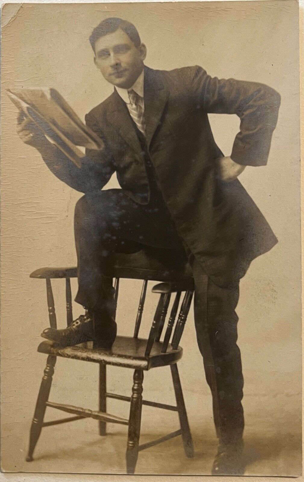 RPPC Man with Newspaper Ernest Clapsaddle Antique Real Photo Postcard c1910