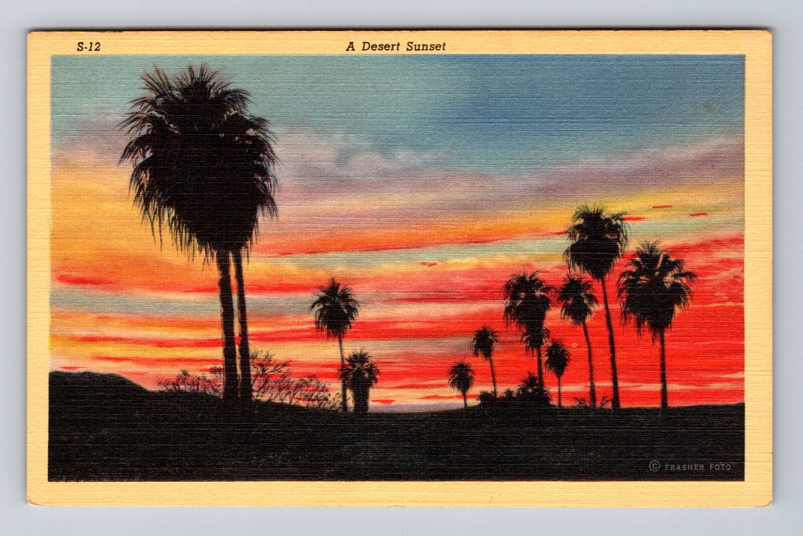 Scenic Panoramic View Desert Sunset, Antique Vintage Postcard