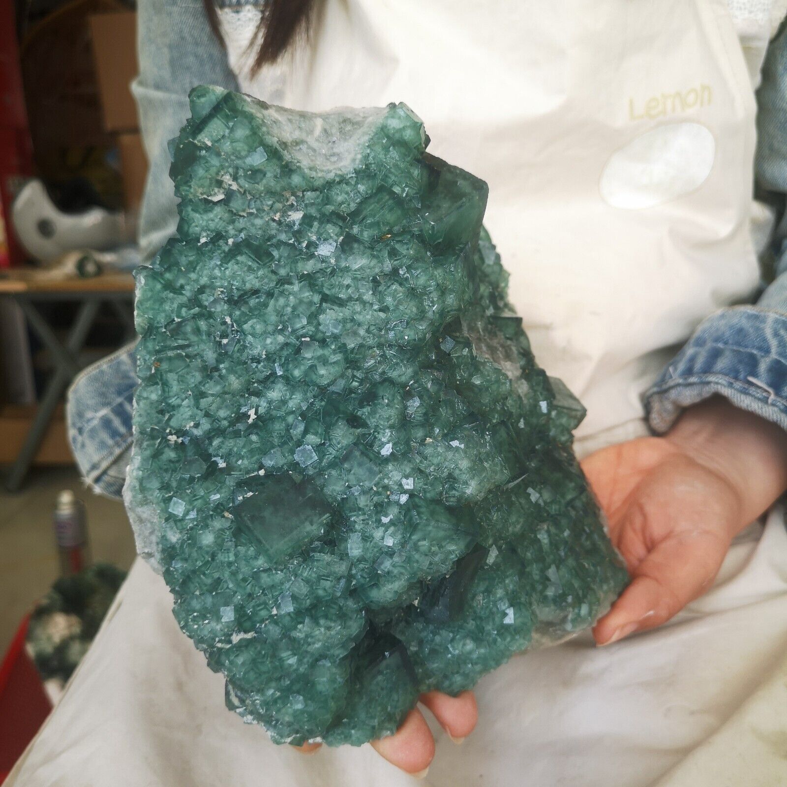 6.93LB Natural Green Fluorite Sheet Crystal Mineral Specimen Repair 3150g