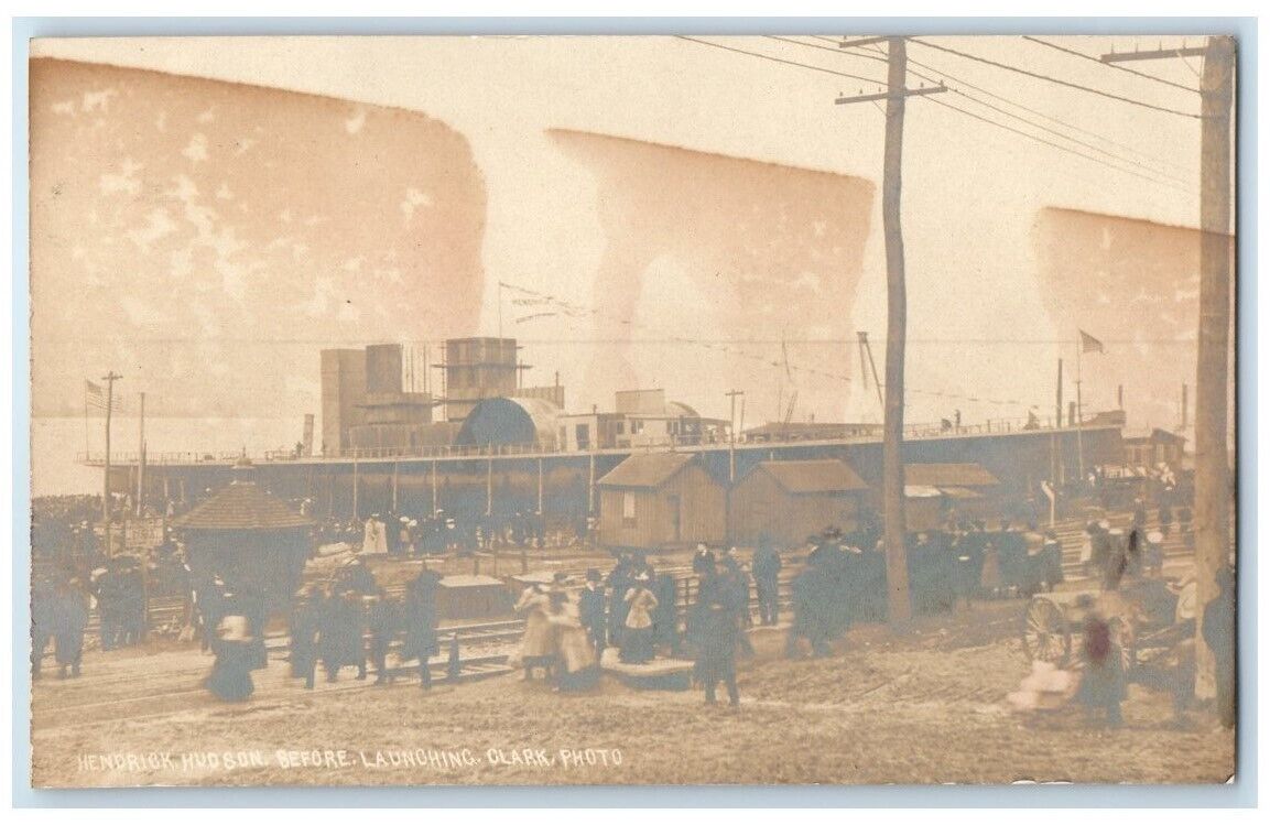 c1906 Before Launching Hendrick Hudson Steamer Ship Clark RPPC Photo Postcard