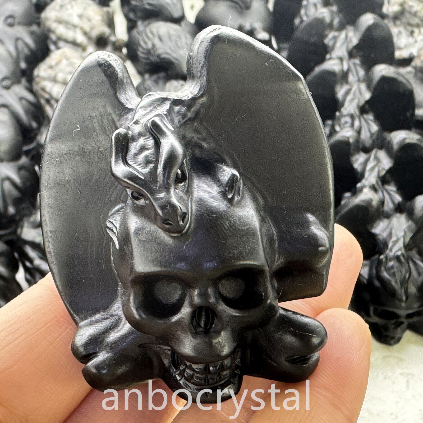top！Natural obsidian Quartz Carved Crystal Skull Reiki Healing 1PC