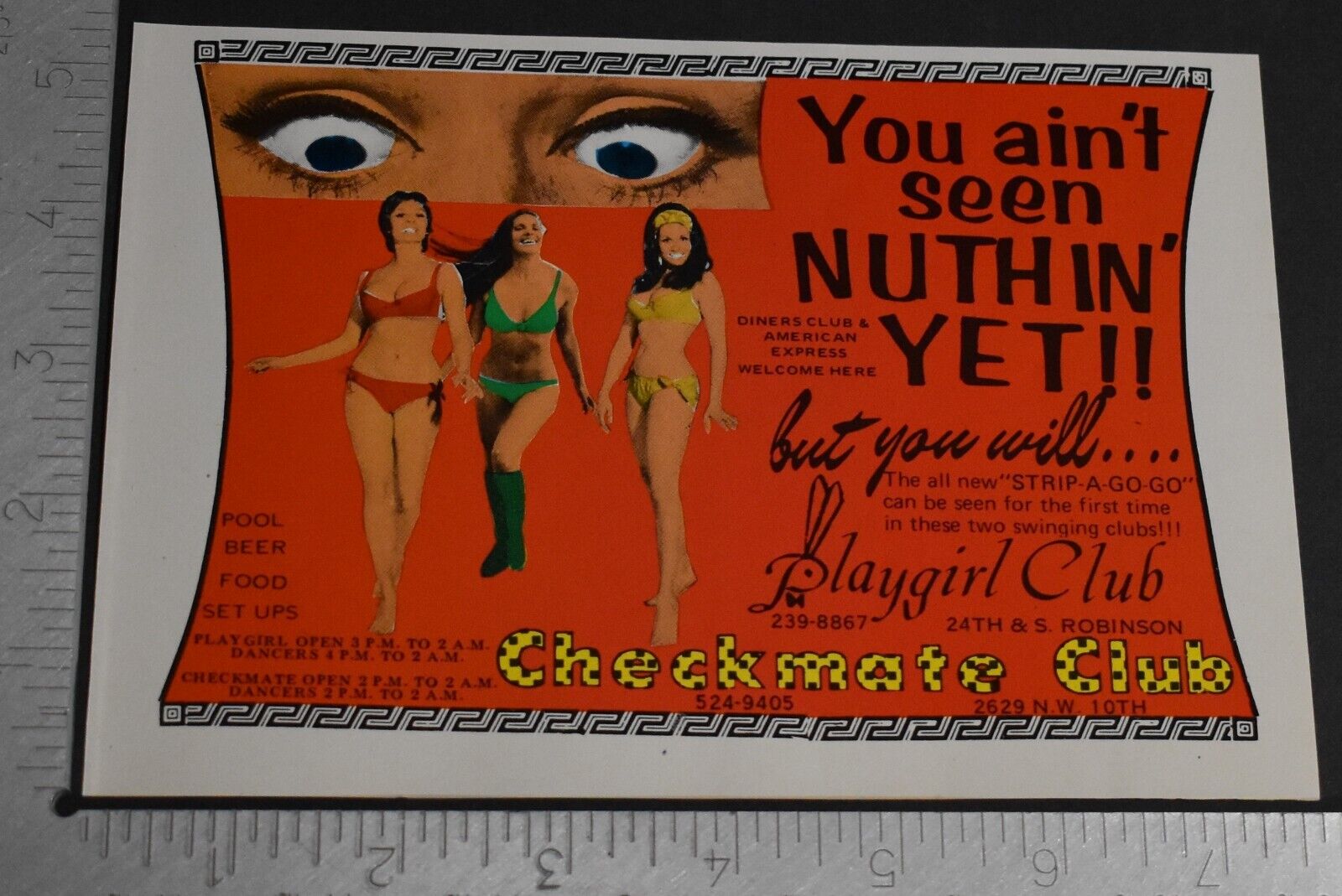 1972 Print Ad Oklahoma City Checkmate Playgirl Club Strip Go Go Dancers art