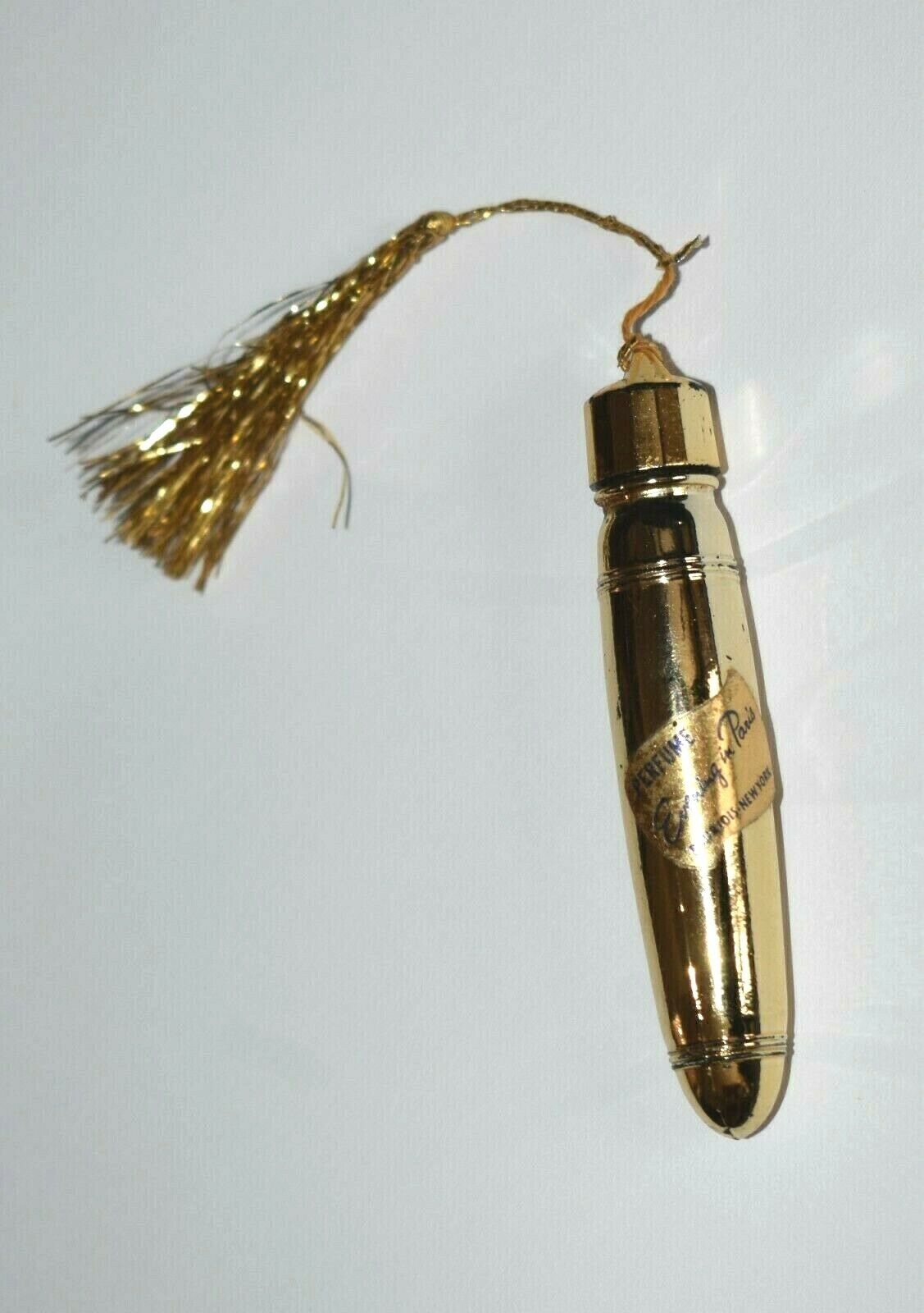 Evening In Paris Perfume Bottle with Label Gold Plated Glass Tassel Vial Vintage