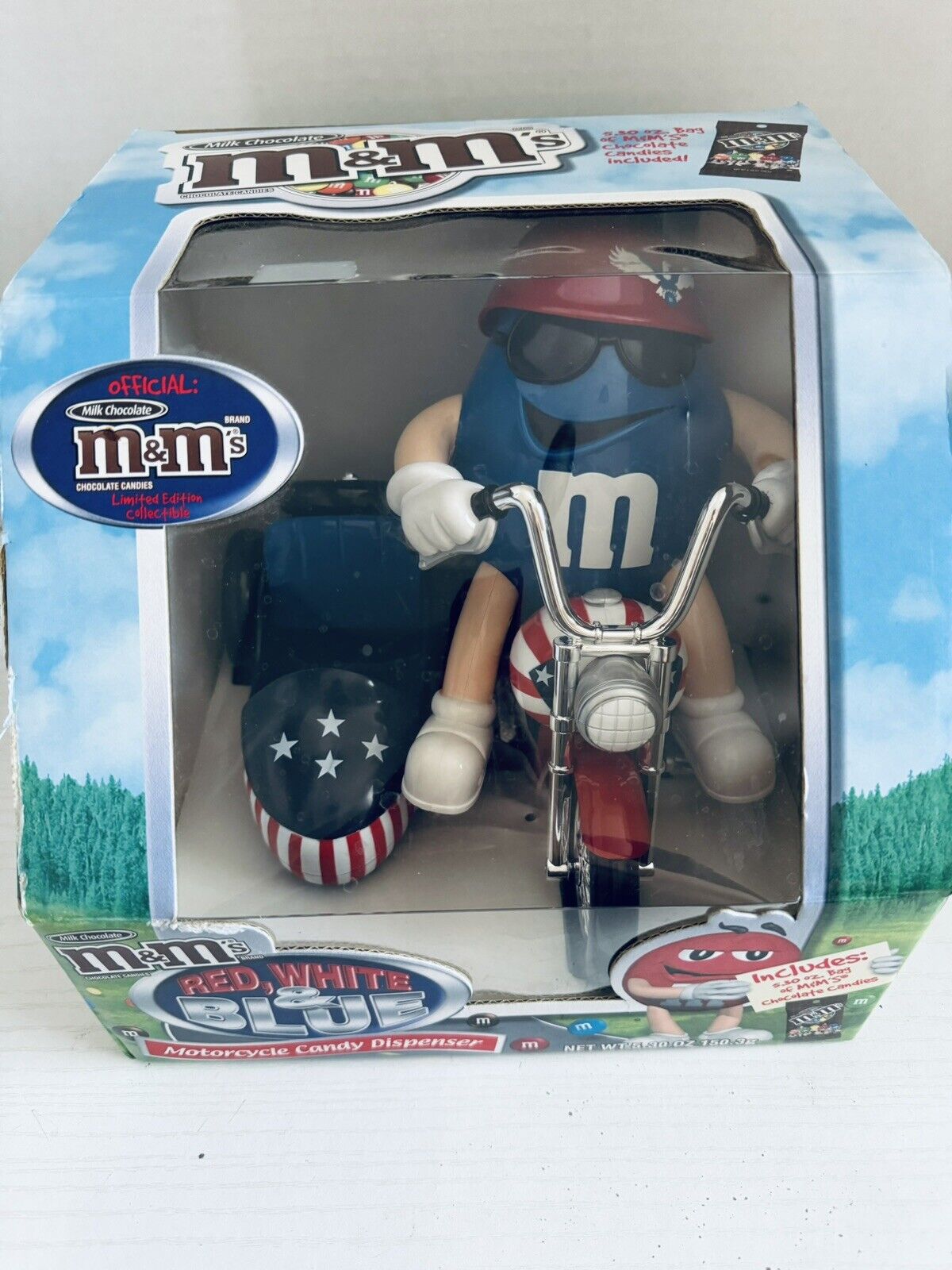 M&M Red White & Blue Motorcycle Candy Dispenser MM Collectible, NEW IN BOX