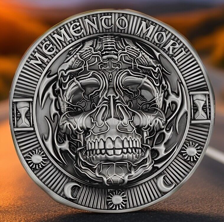 🔥Memento Mori Antique Silver 3D Skull Reminder Challenge Coins Stoic Philosophy