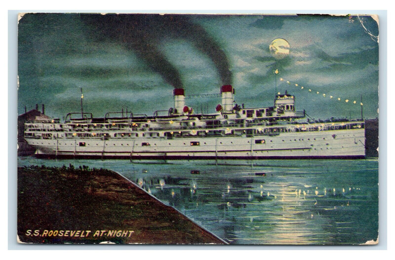 Postcard SS Roosevelt at Night 1912 U12