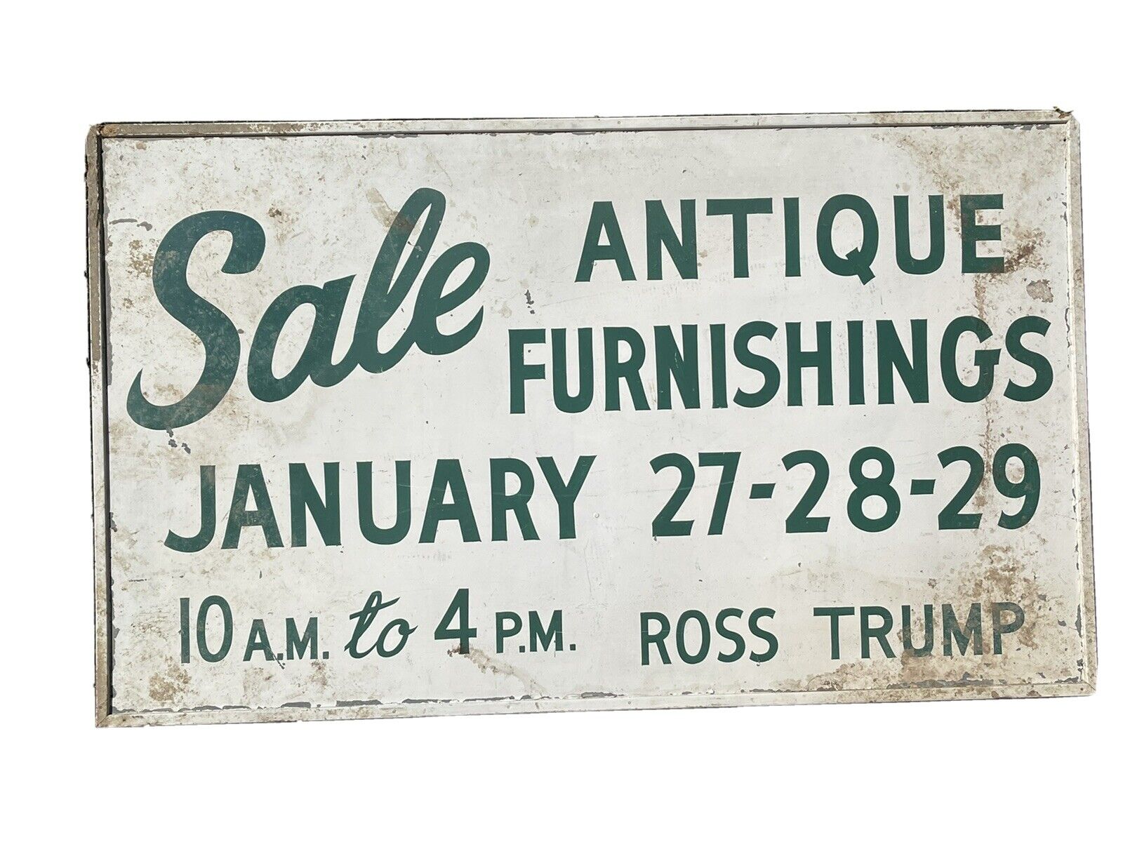 Antique Extra Large Advertising Metal Sign Ross Trump Medina Antiques Sale