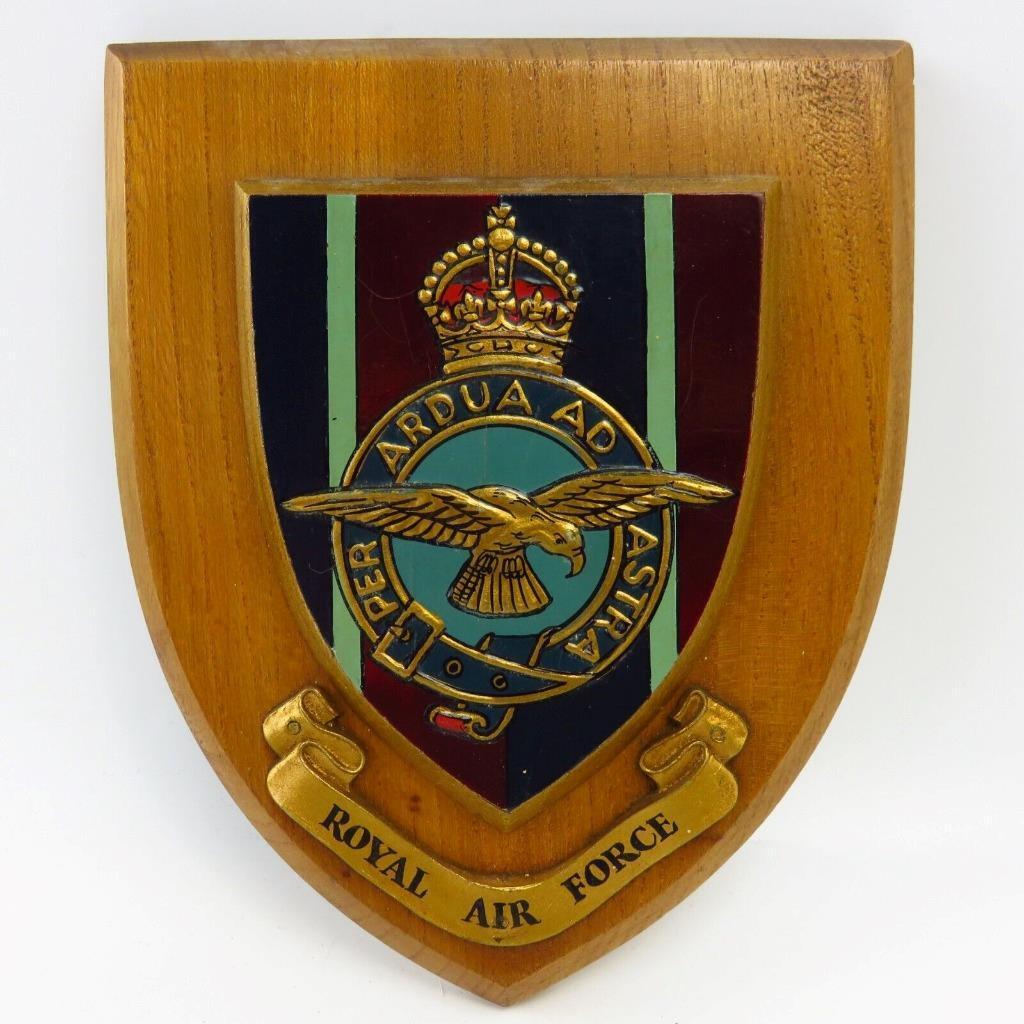 Old WW2 Kings Crown RAF Royal Air Force Station Squadron Crest Shield Plaque